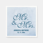 Mint Navy Blue Mr. en Mrs Wedding Monogram Nap Servet (Voorkant)
