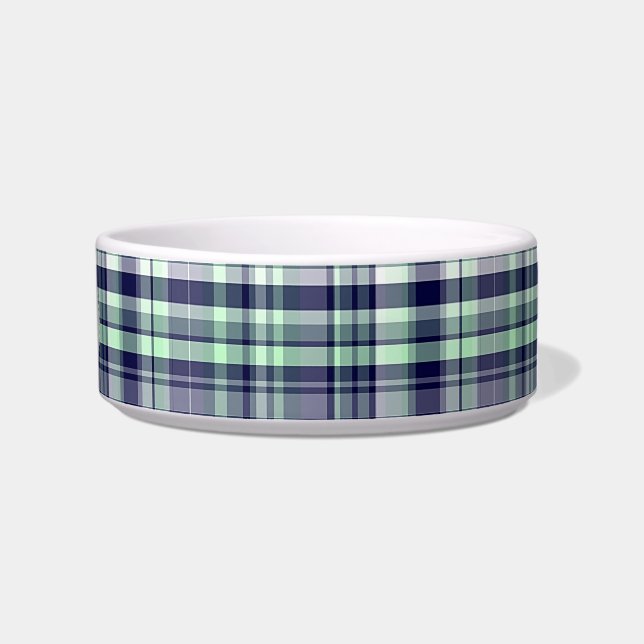 Mint, Navy Blue, White Preppy Madras Pset Voerbakje (Rechts)