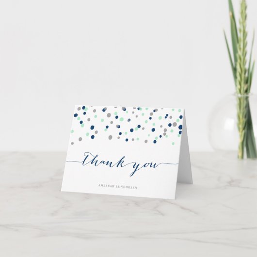 Mint & Navy Confetti Stippen Bedankkaart (Voorkant)