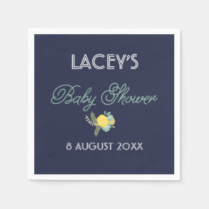Mint & Navy Floral Bouquet Baby shower Napkins Servet
