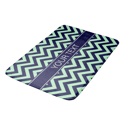 Mint Navy LG Chevron Navy Blue Name Monogram Badmat (Gekanteld)
