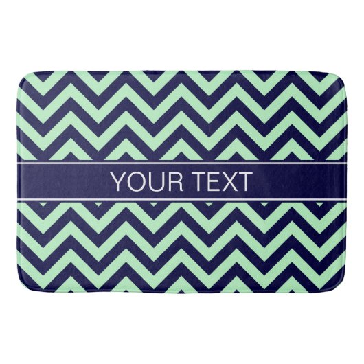 Mint Navy LG Chevron Navy Blue Name Monogram Badmat (Voorkant)