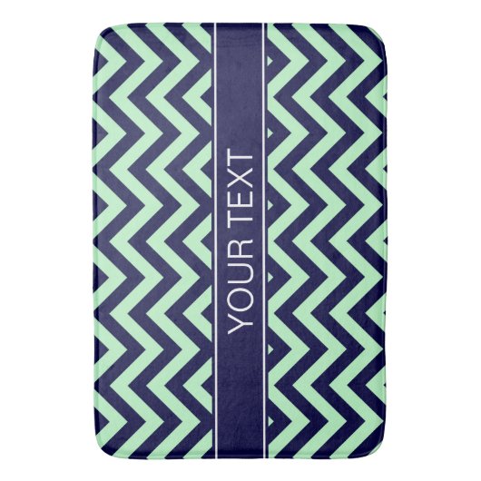 Mint Navy LG Chevron Navy Blue Name Monogram Badmat (Voorkant Verticaal)