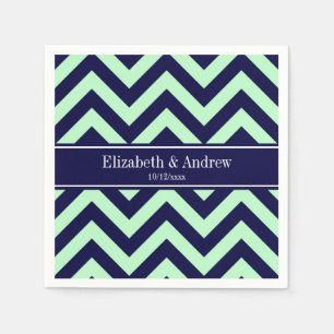 Mint Navy LG Chevron Navy Blue Name Monogram Servet