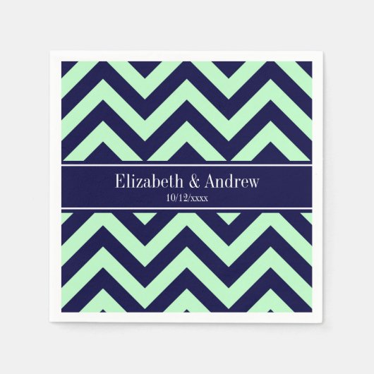 Mint Navy LG Chevron Navy Blue Name Monogram Servet (Voorkant)