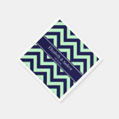 Mint Navy LG Chevron Navy Blue Name Monogram Servet (Hoek)