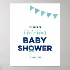 Mint & Navy | Modern Welkom Bord Voor Baby Shower  Poster