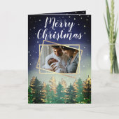 Mint Navy Waterverf Sneeuwbomen Kerstmis Kaart (Voorkant)