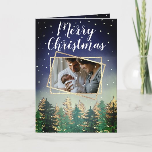Mint Navy Waterverf Sneeuwbomen Kerstmis Kaart (Voorkant)