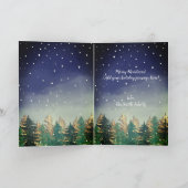 Mint Navy Waterverf Sneeuwbomen Kerstmis Kaart (Binnen)