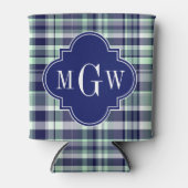 Mint Navy White Preppy Madras Quatrefoil Monogram Blikjeskoeler (Voorkant)
