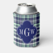 Mint Navy White Preppy Madras Quatrefoil Monogram Blikjeskoeler (Blikje Achterkant)