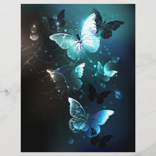 Mint Night Butterflies Briefhoofd (Voorkant)