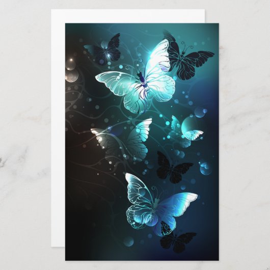 Mint Night Butterflies Briefpapier (Voorkant / Achterkant)