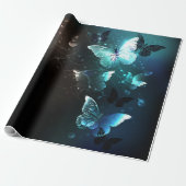 Mint Night Butterflies Cadeaupapier (Uitgerold)
