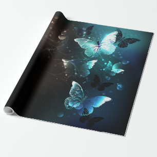 Mint Night Butterflies Cadeaupapier