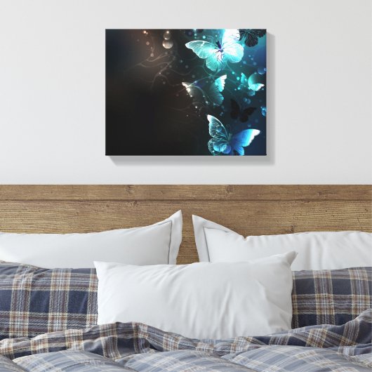 Mint Night Butterflies Canvas Afdruk (Insitu (Slaapkamer))
