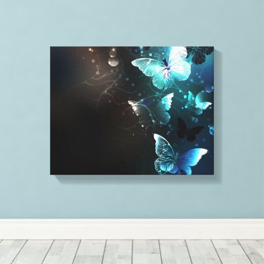 Mint Night Butterflies Canvas Afdruk (Insitu (Houten vloer))