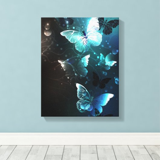 Mint Night Butterflies Canvas Afdruk (Insitu (Houten vloer))