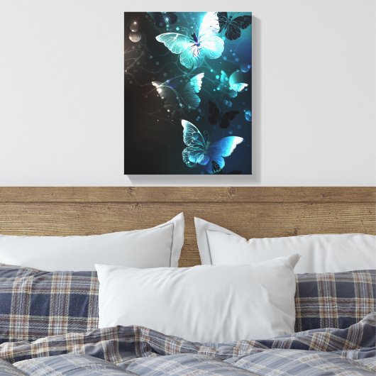 Mint Night Butterflies Canvas Afdruk (Insitu (Slaapkamer))