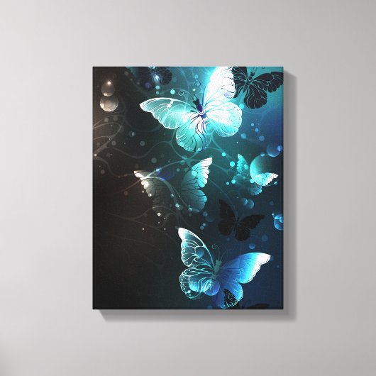Mint Night Butterflies Canvas Afdruk (Voorkant)