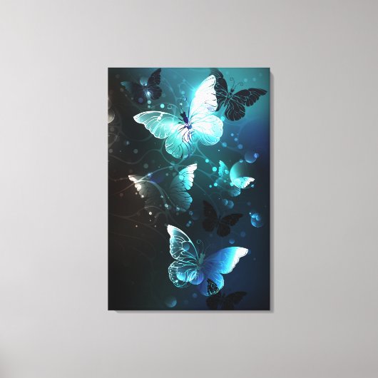 Mint Night Butterflies Canvas Afdruk (Voorkant)