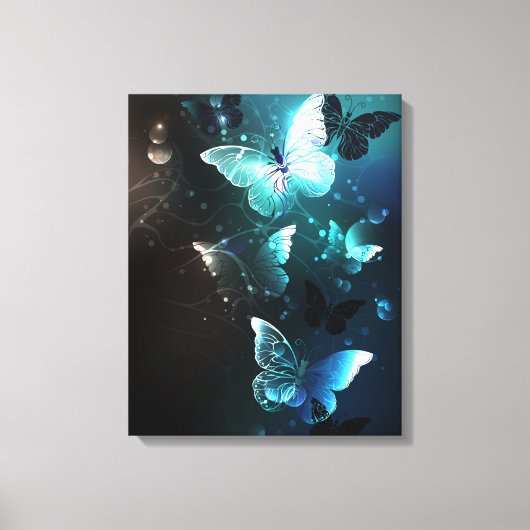 Mint Night Butterflies Canvas Afdruk (Voorkant)