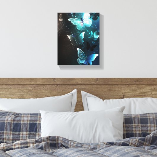 Mint Night Butterflies Canvas Afdruk (Insitu (Slaapkamer))
