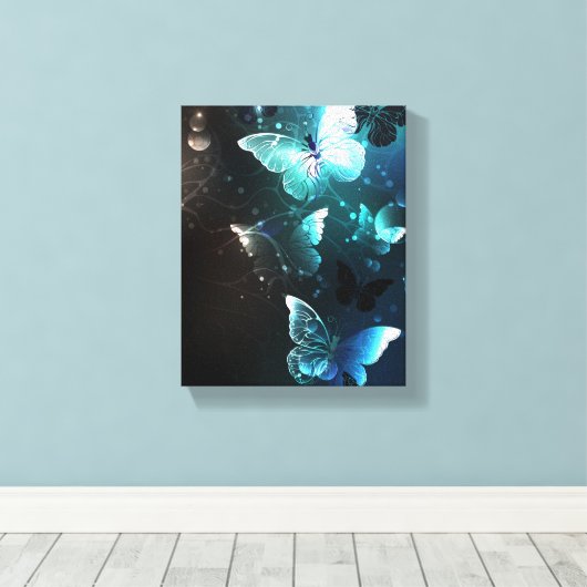 Mint Night Butterflies Canvas Afdruk (Insitu (Houten vloer))