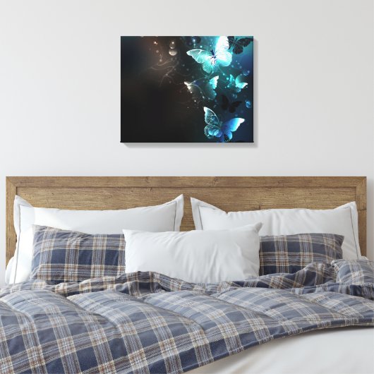 Mint Night Butterflies Canvas Afdruk (Insitu (Slaapkamer))
