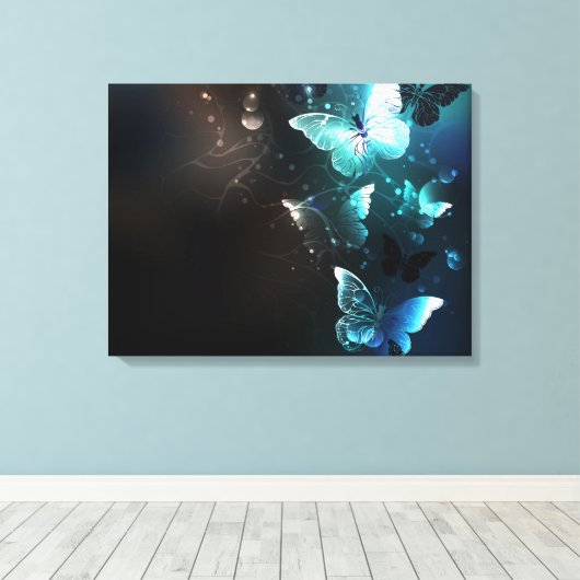 Mint Night Butterflies Canvas Afdruk (Insitu (Houten vloer))