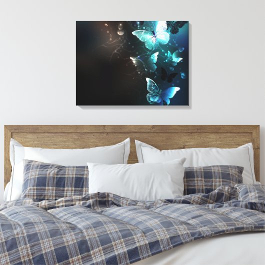 Mint Night Butterflies Canvas Afdruk (Insitu (Slaapkamer))