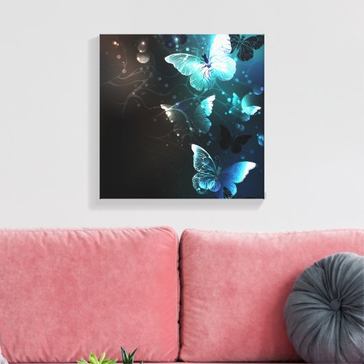 Mint Night Butterflies Canvas Afdruk (Insitu (Woonkamer))