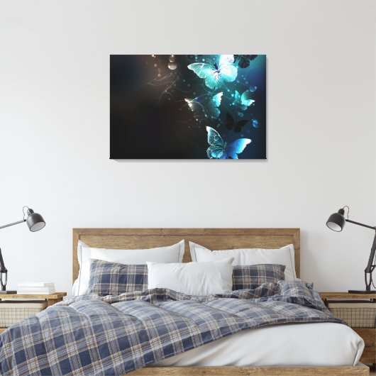 Mint Night Butterflies Canvas Afdruk (Insitu (Slaapkamer))