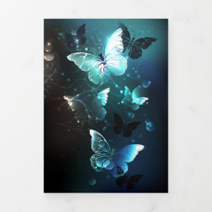 Mint Night Butterflies Drieluik Kaart