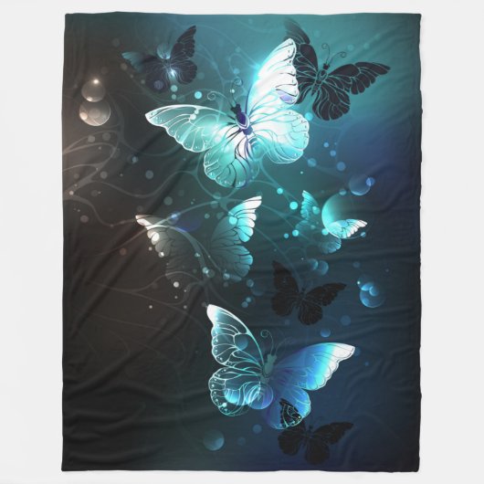 Mint Night Butterflies Fleece Deken (Voorkant)