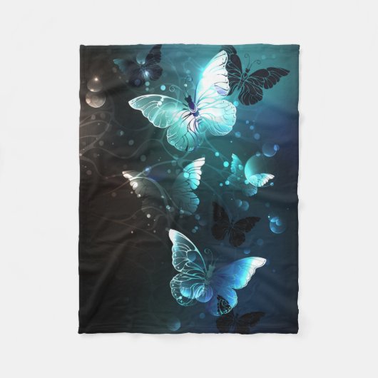 Mint Night Butterflies Fleece Deken (Voorkant)