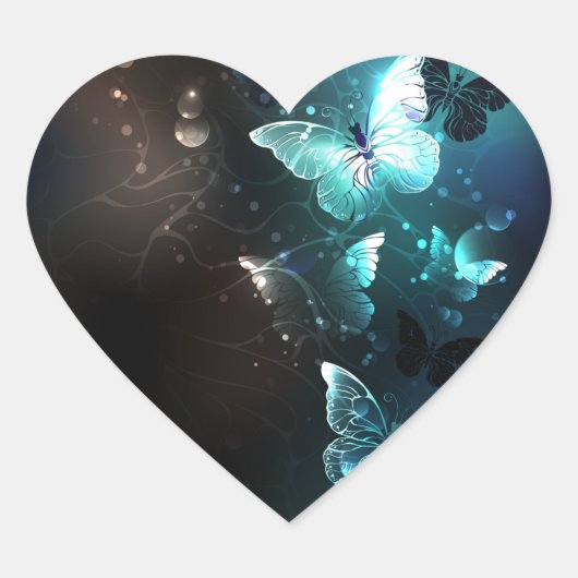 Mint Night Butterflies Hart Sticker (Voorkant)