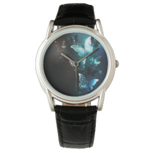 Mint Night Butterflies Horloge