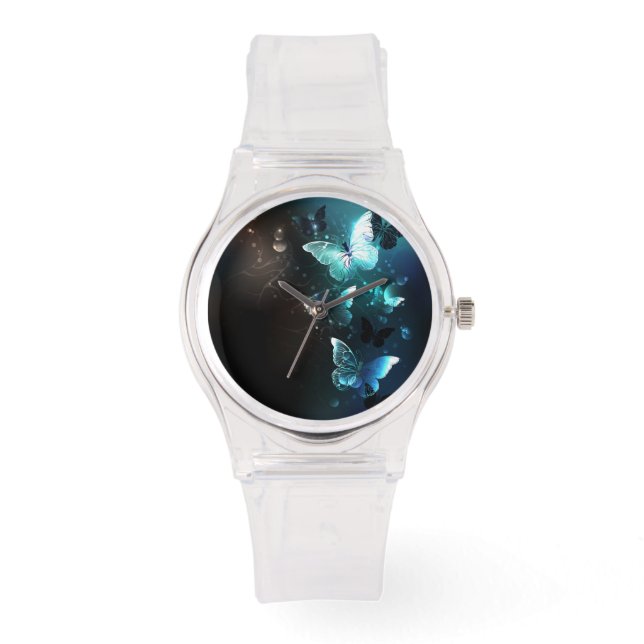 Mint Night Butterflies Horloge (Voorkant)