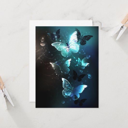 Mint Night Butterflies Kaart (Voorkant / Achterkant in situ)