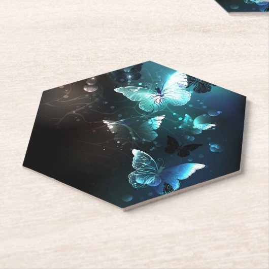 Mint Night Butterflies Kartonnen Onderzetters (Schuin)
