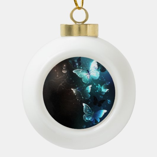 Mint Night Butterflies Keramische Bal Ornament (Voorkant)