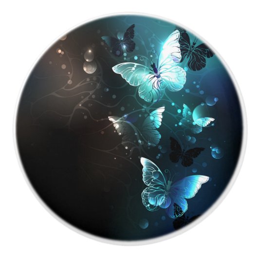 Mint Night Butterflies Keramische Knop (Voorkant)
