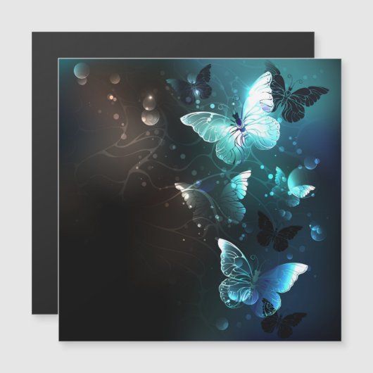 Mint Night Butterflies Magnetische Uitnodiging (Voorkant / Achterkant)