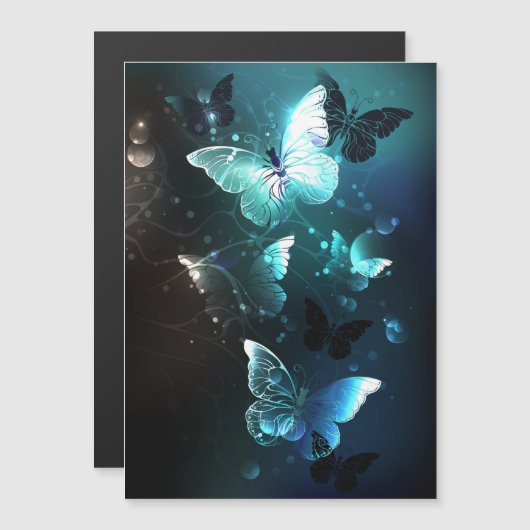 Mint Night Butterflies Magnetische Uitnodiging (Voorkant / Achterkant)