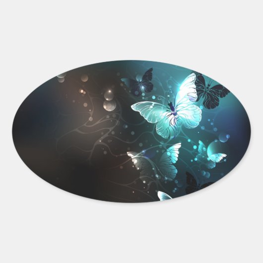 Mint Night Butterflies Ovale Sticker (Voorkant)