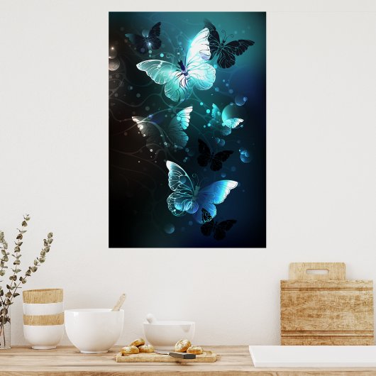 Mint Night Butterflies Poster (Keuken)