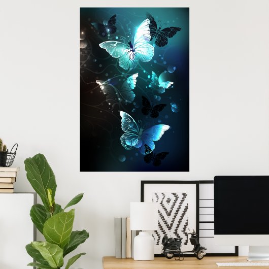 Mint Night Butterflies Poster (Thuiskantoor)