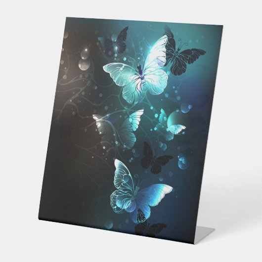 Mint Night Butterflies Reclamebord Met Voetstuk (Voorkant)